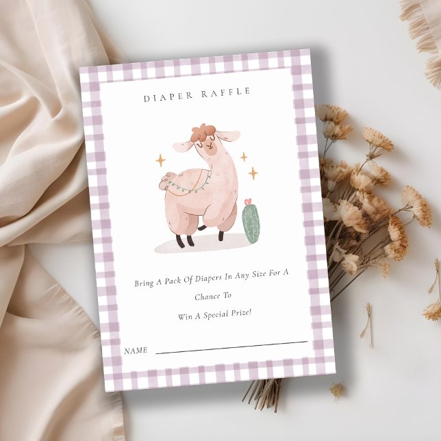 Lila Cactus Boho Llama Diaper Raffle Baby Shower Tilläggskort (Skapare uppladdad)