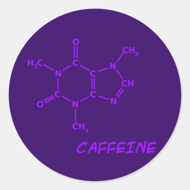 Lila Caffeine Molecule Sticker Runt Klistermärke (Framsida)