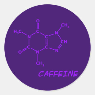 Lila Caffeine Molecule Sticker Runt Klistermärke