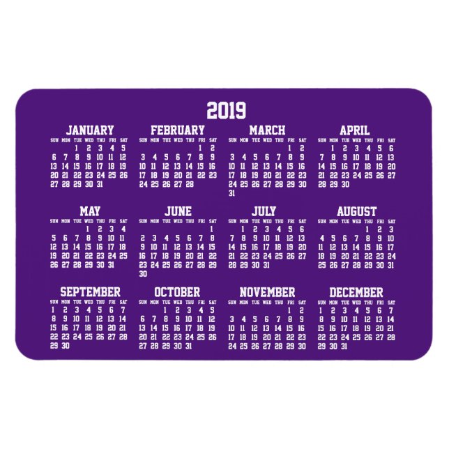 Lila Calendar 2019 Large Flexible Magnets Magnet (Horisontell)