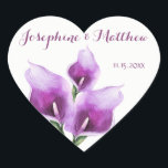 Lila Calla Lillies Watercolor Wedding Stickers Hjärtformat Klistermärke<br><div class="desc">De här hjärtformade bröllopsmärken har vattenfärgsblommor i lila Calla lily-blommor. Anpassa dessa klistermärken med namn och bröllop-datum. Dessa klistermärken är idealiska för använda som klistermärken eller för att dekorera bröllopsfavoriter. De ingår i en samling som omfattar matchande bröllop-papper och -gåvor. Besök vår butik eller visa våra samlingssidor för att se...</div>