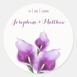 Lila Calla Lillies Watercolor Wedding Stickers Runt Klistermärke