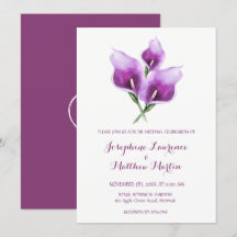 Lila Calla Lily Monogram bröllopsinbjudningar