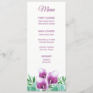 Lila Calla Lily Watercolor Blommigt Menu Meny