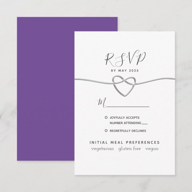 Lila Calligraphy Bröllop OSA Card Kort (Fram/baksida)