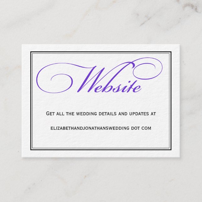 Lila Calligraphy Bröllop webbplats Information Tilläggskort (Framsida)