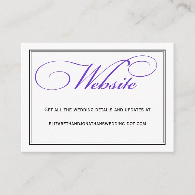Lila Calligraphy Bröllop webbplats Information Tilläggskort (Framsida)