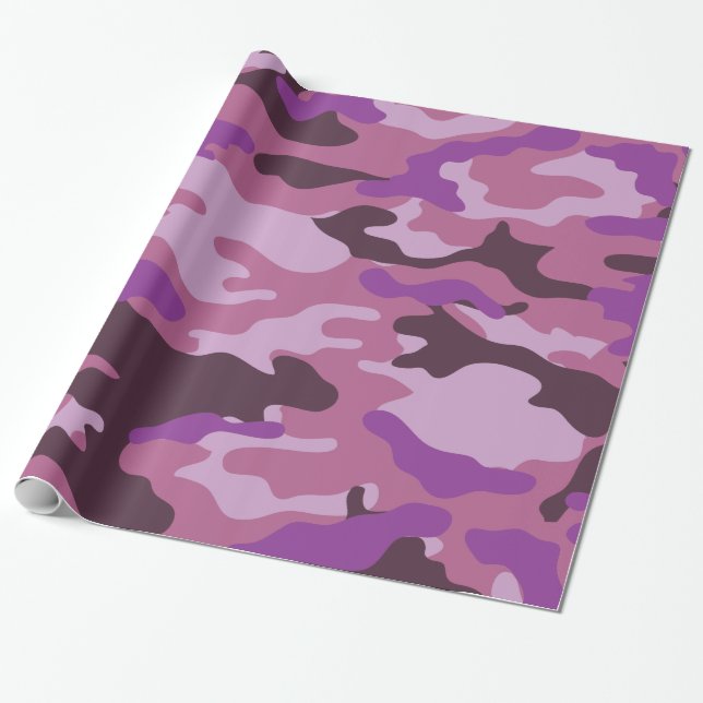 Lila Camo Camouflage Wrapping Papper Presentpapper (Utrullad)