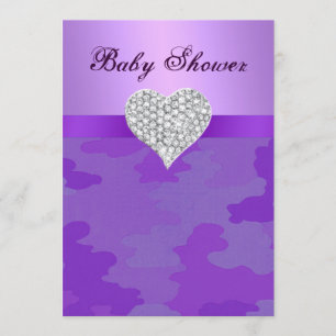 Lila Camo Diamond Heart Baby Shower-inbjudan Inbjudningar