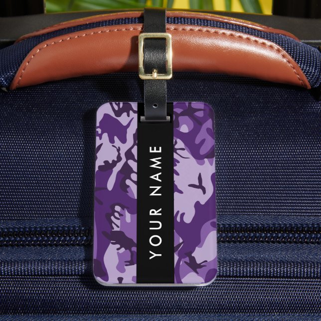 Lila Camouflage Ditt namn anpassar dig Bagagebricka (Framsida Insitu 2)