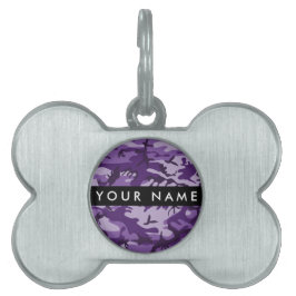 Lila Camouflage Ditt namn anpassar dig ID-bricka Husdjur