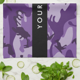 Lila Camouflage Ditt namn anpassar dig Kökshandduk