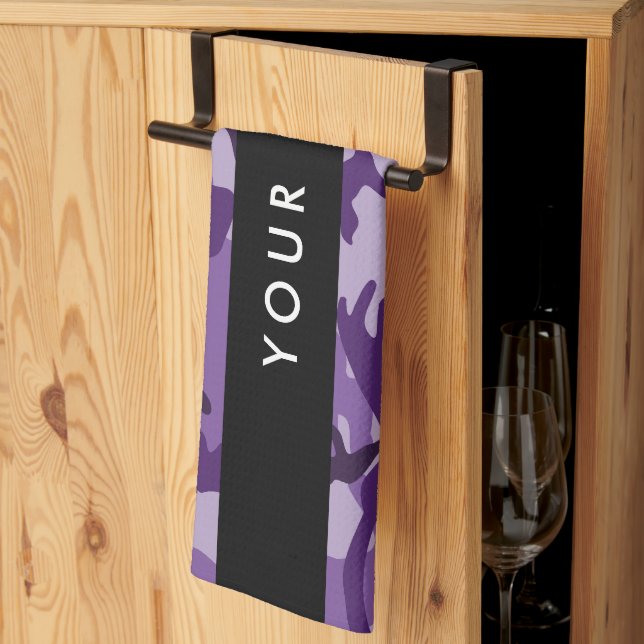 Lila Camouflage Ditt namn anpassar dig Kökshandduk (Thirds Fold)