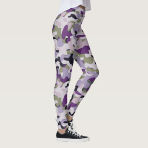 Lila Camouflage Lavender Grönt Camo Mönster Leggings