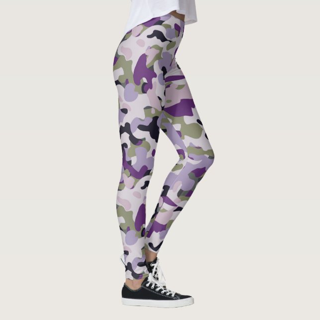 Lila Camouflage Lavender Grönt Camo Mönster Leggings (Höger)