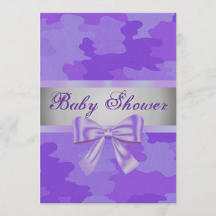 Lila Camouflage Lila Bow Baby Shower Inbjudan