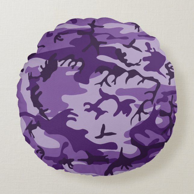 Lila Camouflage, militär, armé Rund Kudde (Framsidan)