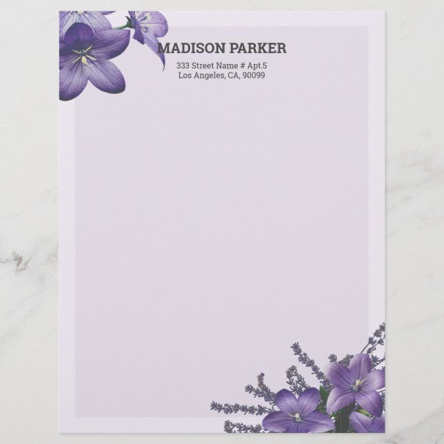 Lila Campanula Letterhead Brevhuvud (Framsida)