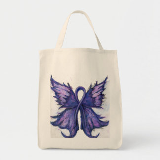 Lila Cancer Ribbon med Butterfly Vingar Tygkasse