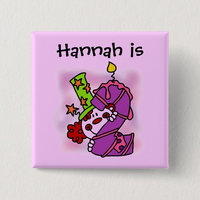 Lila Candle Clown 2nd Birthday Button Knapp (Framsida)