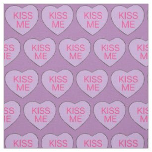 Lila Candy Hearts Kiss Me Valentine Day Kärlek Tyg