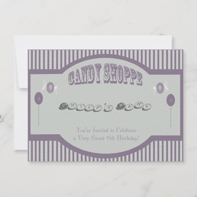 Lila Candy Shoppe-inbjudan Inbjudningar (Framsida)
