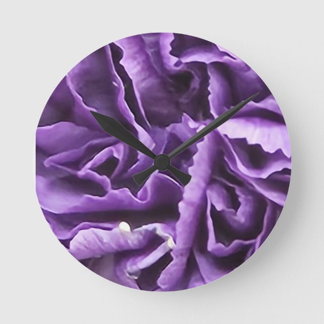 Lila Carnation Flower Rund Klocka (Framsida)