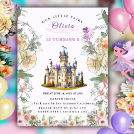 Lila Castle Fairytale Birthday Theme med Fairy Inbjudan Vykort