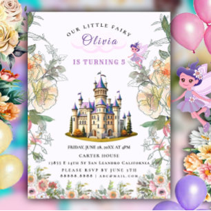 Lila Castle Fairytale Birthday Theme med Fairy Inbjudan Vykort