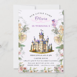 Lila Castle Fairytale Birthday Theme med Fairy Inbjudningar