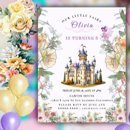 Lila Castle Fairytale Birthday Theme med Fairy Inbjudningar