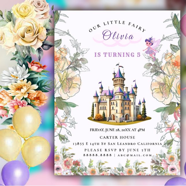 Lila Castle Fairytale Birthday Theme med Fairy Inbjudningar (Skapare uppladdad)