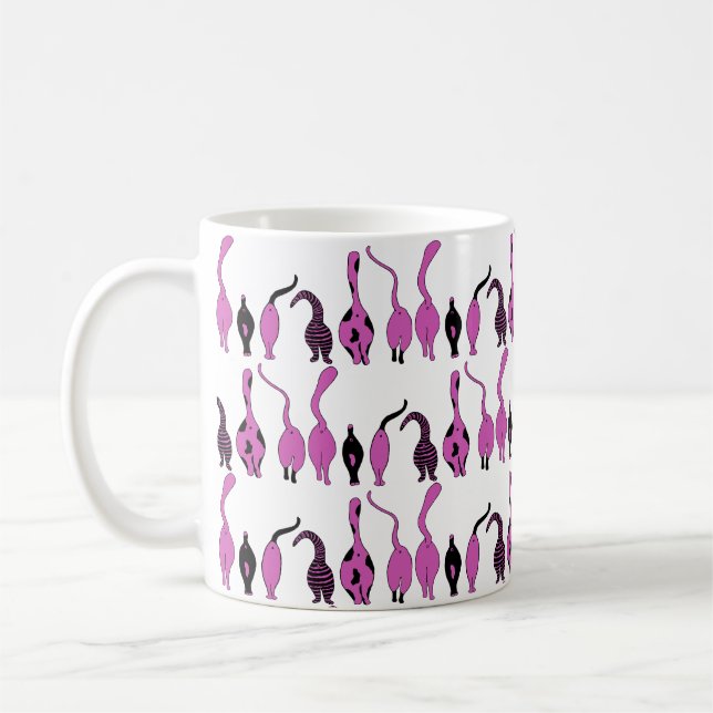 Lila Cat Butts Mönster Kaffemugg (Vänster)