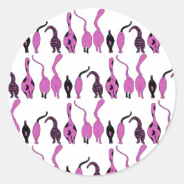 Lila Cat Butts Mönster Runt Klistermärke