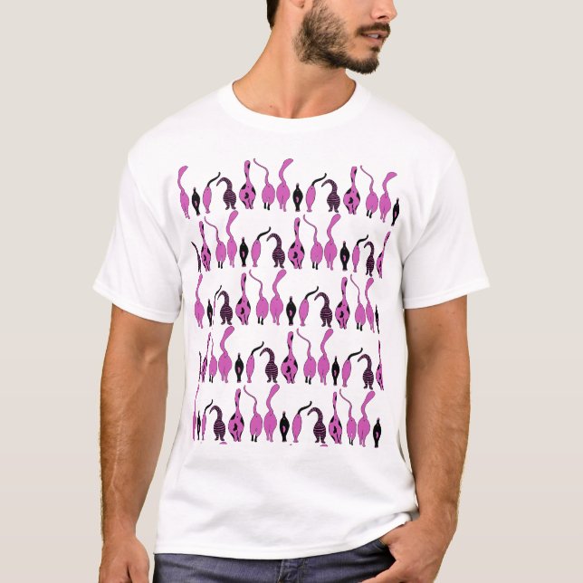 Lila Cat Butts Mönster T Shirt (Framsida)