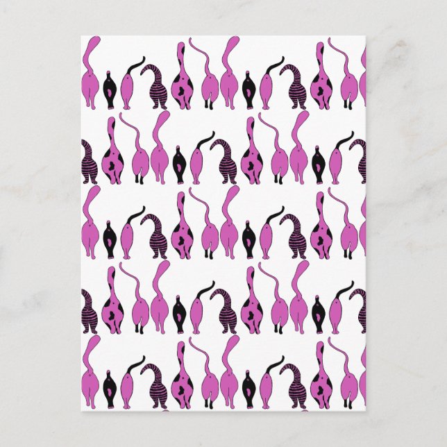 Lila Cat Butts Mönster Vykort (Framsida)