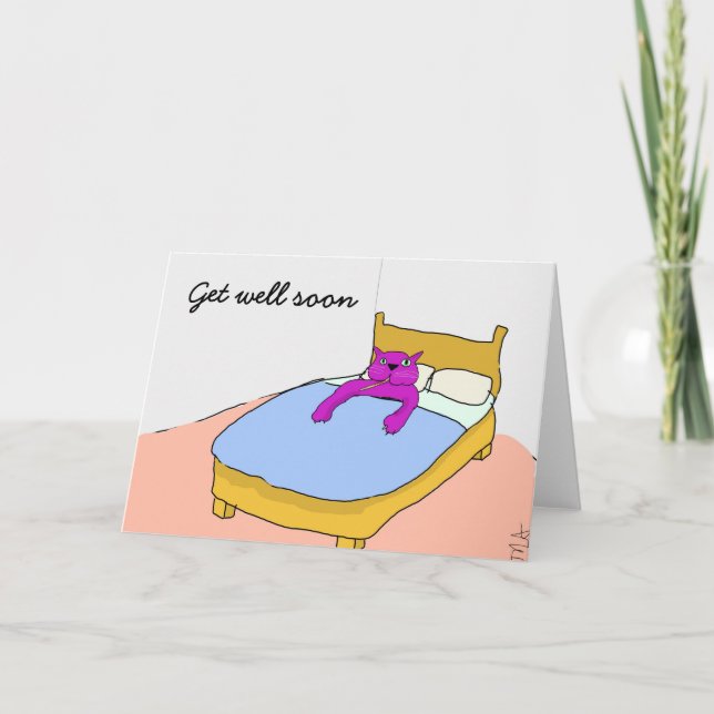 Lila Cat Get well Soon Card Kort (Framsida)