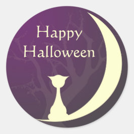 Lila cat måne-skämt Halloween-märkre Runt Klistermärke