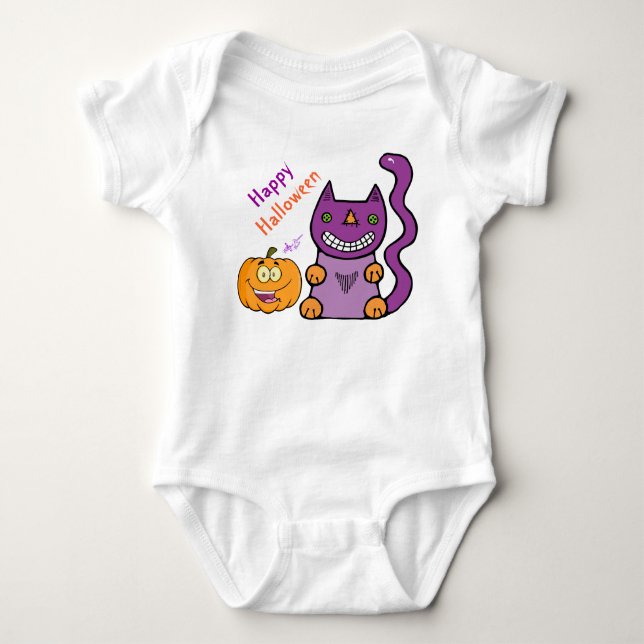 Lila Cat & Pumpkin Infant Creeper T-shirt (Framsida)