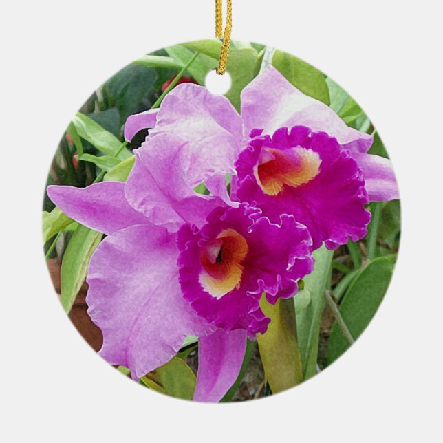 Lila Cattleya Orchids Julgransprydnad Keramik (Framsidan)