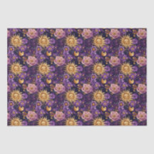 Lila Celestial Blommigt Sol Måne och Stars