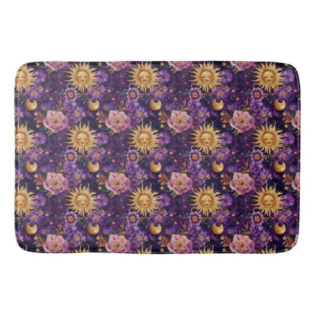Lila Celestial Blommigt Sol Måne och Stars Badrumsmatta (Framsidan)