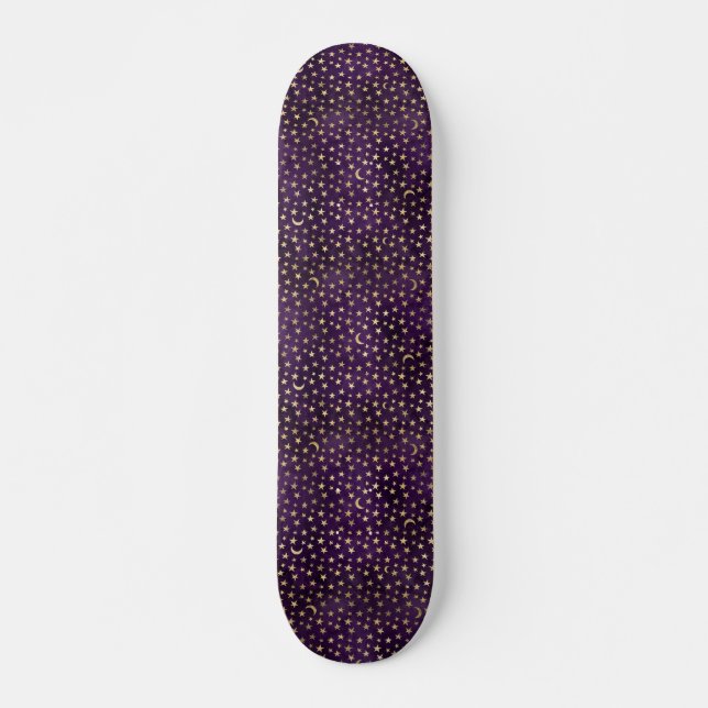 Lila Celestial Måne och Starts Mini Skateboard Bräda 18,5 Cm (Framsida)