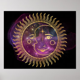 Lila Celestial Sol och Måne Poster