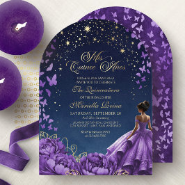 Lila Celestial Stars Blommigt Quinceanera Inbjudningar