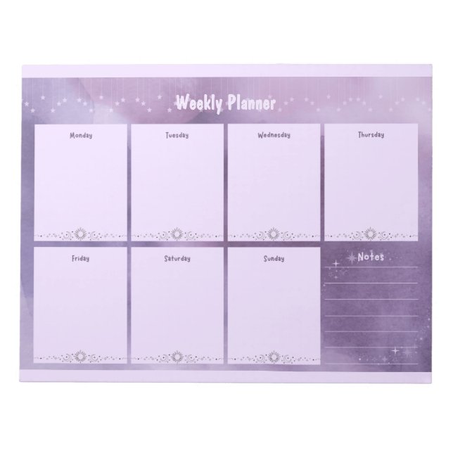 Lila Celestial Weekly Planner - Snyggt Anteckningsblock (Framsida)