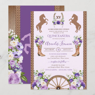 Lila Charra Quinceanera Blommigt Rustic Western Inbjudningar