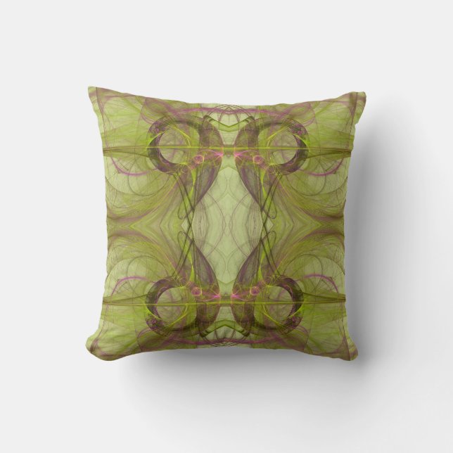 Lila, Chartreuse i Grått Abstrakt Fractal Pillow Kudde (Framsida)