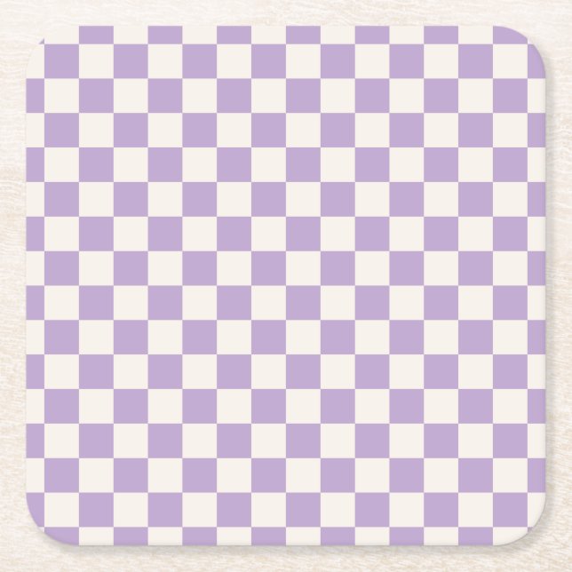 Lila Check, Checkerboard Mönster, Checkered, Check Underlägg Papper Kvadrat (Framsidan)