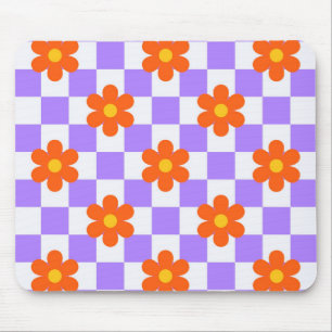 Lila Check Mönster med Orange Hippie Flower Musmatta